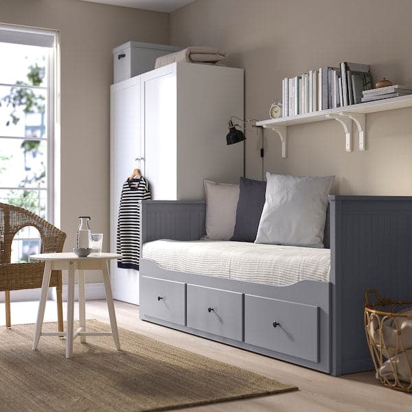 Ikea HEMNES Bed sofa/3 drawers/2 mattresses - grey/Ågotnes rigid 80x200 cm , 80x200 cm