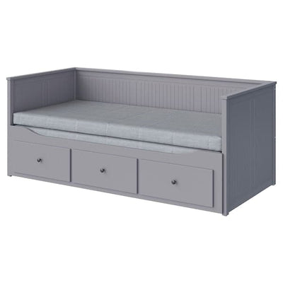 HEMNES Bed sofa/3 drawers/2 mattresses - grey/Ågotnes rigid 80x200 cm , 80x200 cm - best price from Maltashopper.com 49428114
