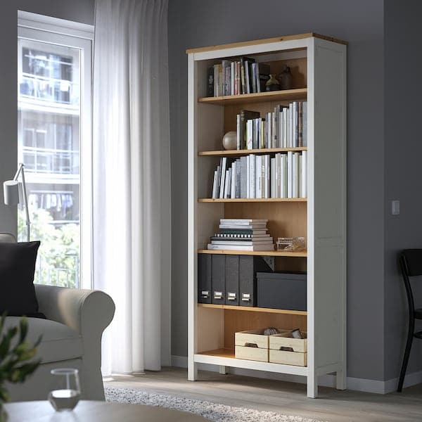 HEMNES - Bookcase, white stain/light brown, 90x197 cm - best price from Maltashopper.com 60413502