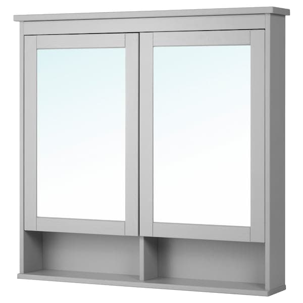 HEMNES - Mirror cabinet with 2 doors, grey, 103x16x98 cm - best price from Maltashopper.com 90348987