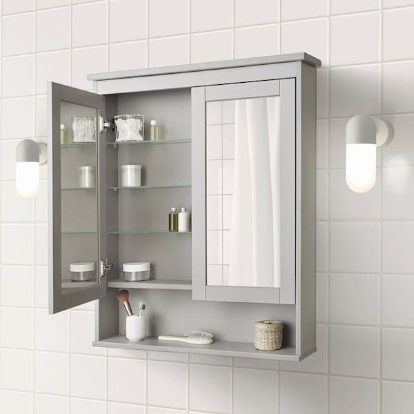 HEMNES - Mirror cabinet with 2 doors, grey , 83x16x98 cm - best price from Maltashopper.com 10348991