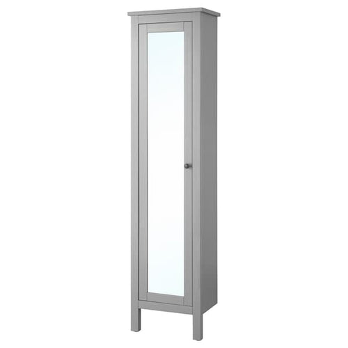 HEMNES - High cabinet with mirror door, grey , 49x31x200 cm
