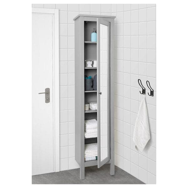 HEMNES - High cabinet with mirror door, grey , 49x31x200 cm - best price from Maltashopper.com 40348999