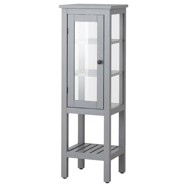 HEMNES - High cabinet with glass door, grey, 42x38x131 cm