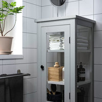 HEMNES - High cabinet with glass door, grey, 42x38x131 cm - best price from Maltashopper.com 70429423