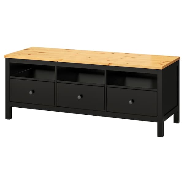 HEMNES - TV bench, black-brown/light brown, 148x47x57 cm