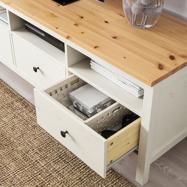 HEMNES - TV bench, white stain/light brown, 148x47x57 cm - best price from Maltashopper.com 50413526
