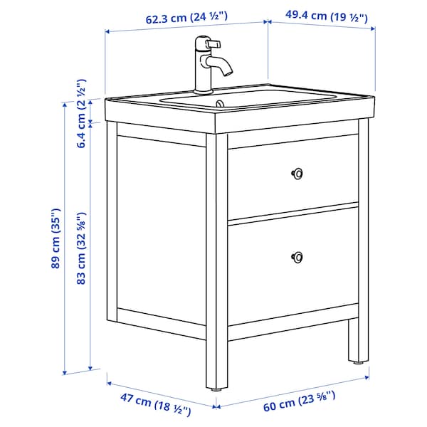 Ikea HEMNES / ORRSJÖN - Washbasin/drawer/misc cabinet, white,62x49x89 cm