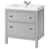 HEMNES / ORRSJÖN wash-stnd w drawers/wash-basin/tap, grey, 82x49x89 cm