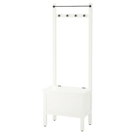 Ikea HEMNES - Storage bench w towel rail/4 hooks, white, 64x37x173 cm