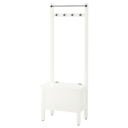 HEMNES - Storage bench w towel rail/4 hooks, white, 64x37x173 cm