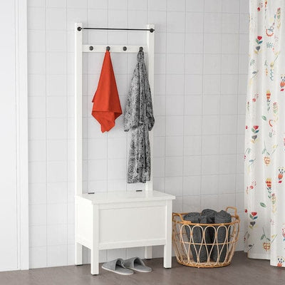 HEMNES - Storage bench w towel rail/4 hooks, white, 64x37x173 cm - best price from Maltashopper.com 30396655