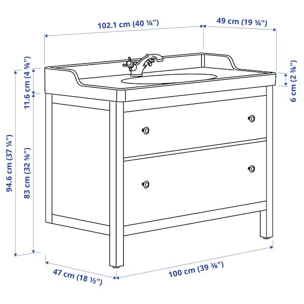 Ikea HEMNES / RUTSJÖN - Washbasin/drawer unit/misc, white,102x49x95 cm