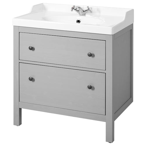HEMNES / RUTSJÖN - Washbasin/drawer/misc cabinet, grey,82x49x95 cm