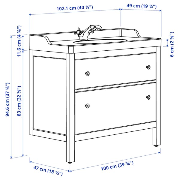 Ikea HEMNES / RUTSJÖN - Washbasin/drawer unit/misc, grey,102x49x95 cm