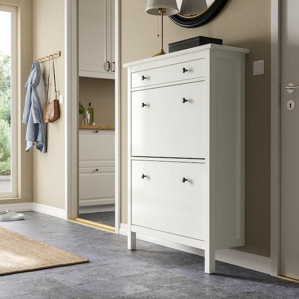 HEMNES - Shoe cabinet with 2 compartments, white, 89x30x127 cm - best price from Maltashopper.com 20169559