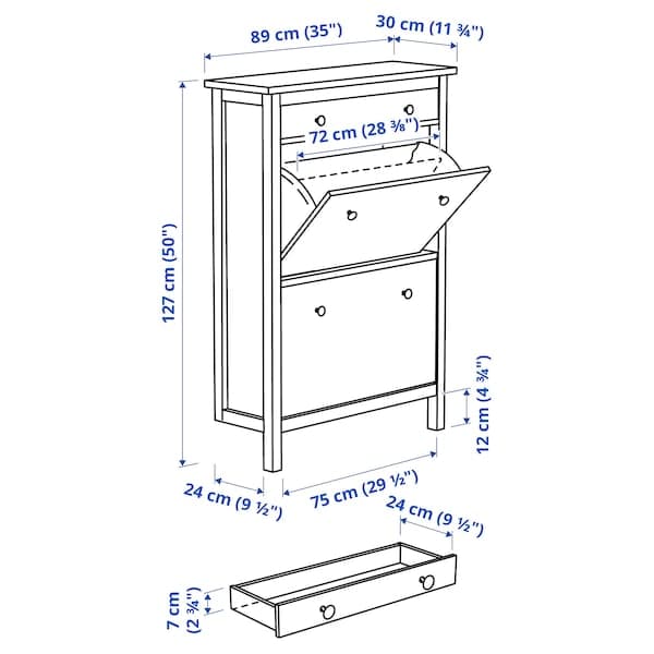Ikea HEMNES 2 compartment shoe rack - brown-black 89x127 cm , 89x30x127 cm