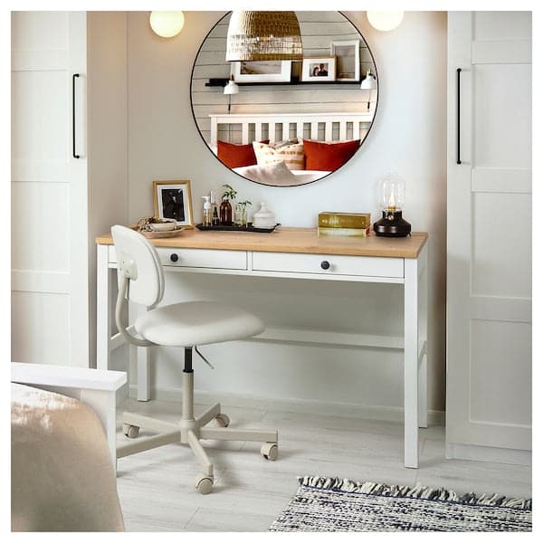 Ikea HEMNES - Desk with 2 drawers, white stain/light brown, 120x47 cm
