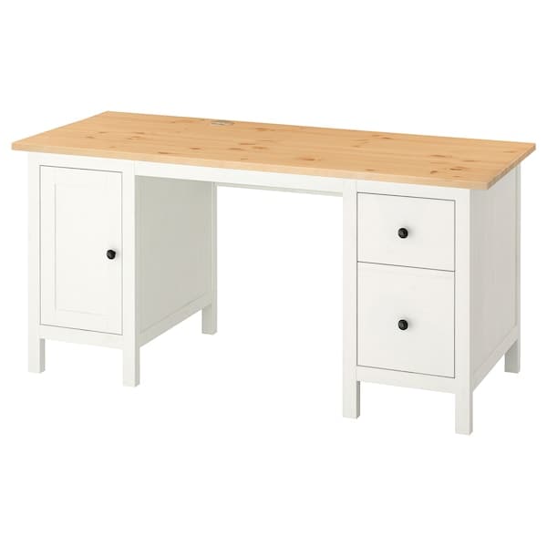 HEMNES - Desk, white stain/light brown, 155x65 cm