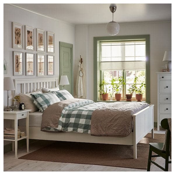 Ikea HEMNES - Bed frame with mattress, white stain/Åkrehamn rigid, , 160x200 cm