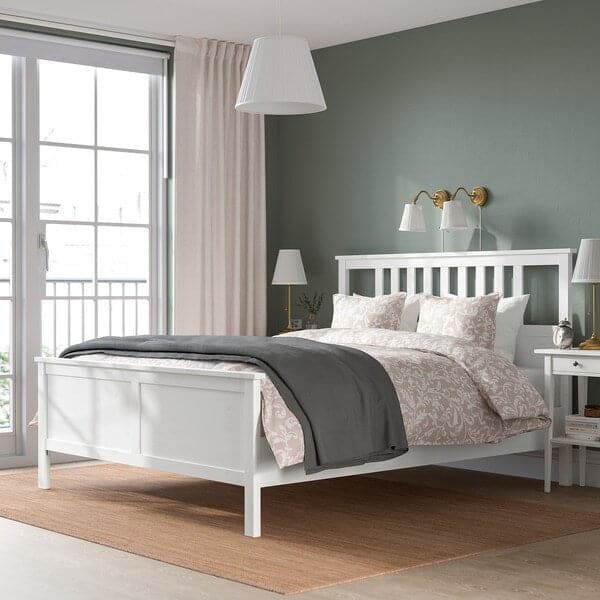 Ikea HEMNES - Bed frame with mattress, white stain/Åkrehamn rigid, , 160x200 cm