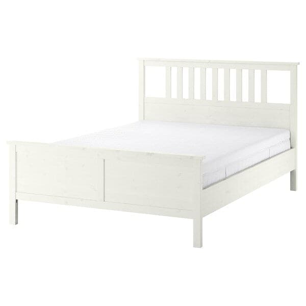 HEMNES - Bed frame with mattress, stained white/Åkrehamn semi-rigid, , - best price from Maltashopper.com 09541999
