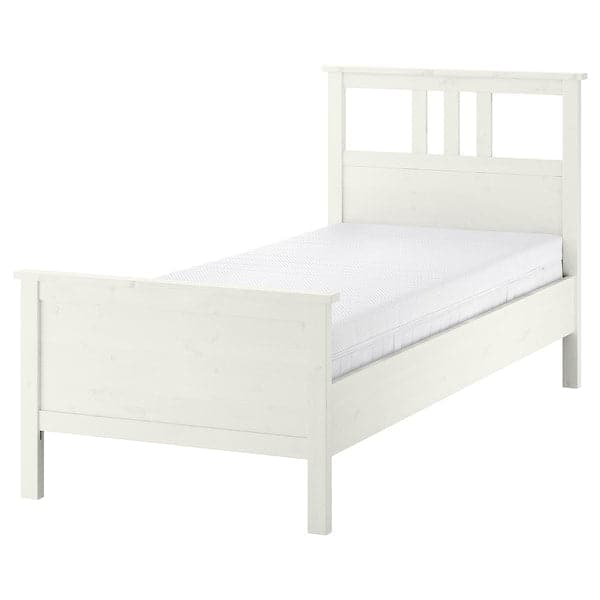 HEMNES - Bed frame with mattress, stained white/Åkrehamn semi-rigid, , 90x200 cm - best price from Maltashopper.com 49541822