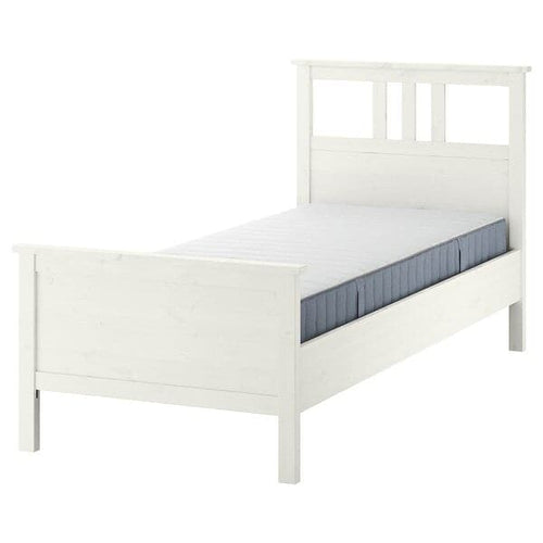 HEMNES - Bed frame with mattress, white stain/Valevåg rigid, ,