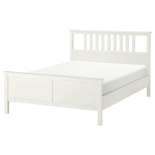 HEMNES Bed frame, mordant white/Lindbåden, 160x200 cm , 160x200 cm