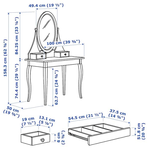 HEMNES - Dressing table with mirror, white, 100x50 cm - best price from Maltashopper.com 30374413