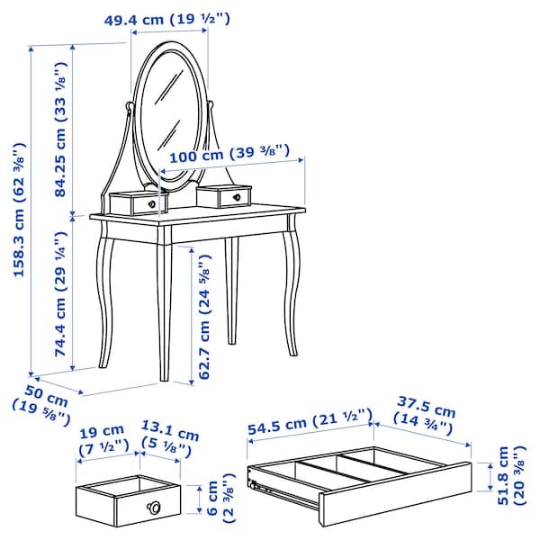 Ikea HEMNES - Dressing table with mirror, white, 100x50 cm