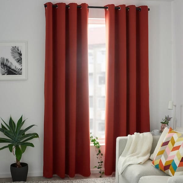 HILLEBORG Semi-darkening curtains, 1 pair - brown-red 145x300 cm - Premium Curtains & Drapes from Ikea - Just €64.99! Shop now at Maltashopper.com
