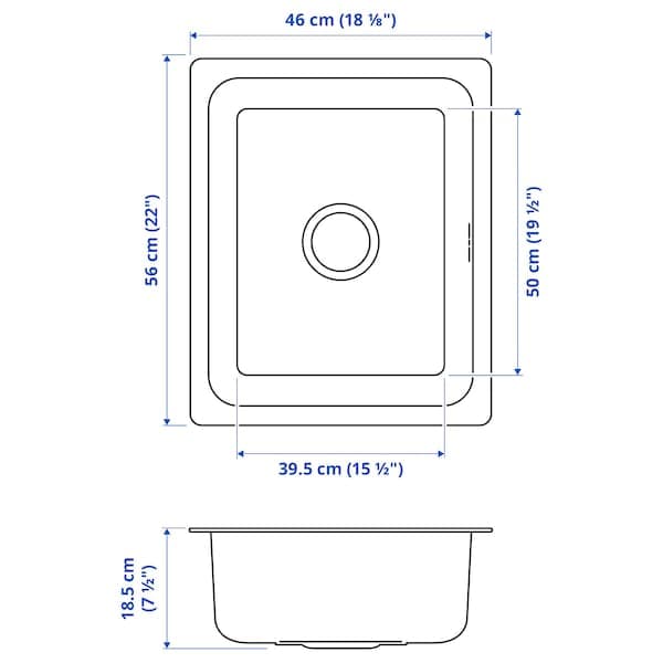 HILLESJÖN - Inset sink, 1 bowl, stainless steel, 56x46 cm - best price from Maltashopper.com 79401735