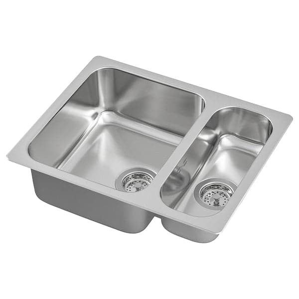 HILLESJÖN - Inset sink 1 1/2 bowl, stainless steel, 58x46 cm - best price from Maltashopper.com 49140631