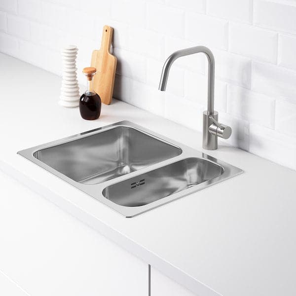 HILLESJÖN - Inset sink 1 1/2 bowl, stainless steel, 58x46 cm - best price from Maltashopper.com 49140631