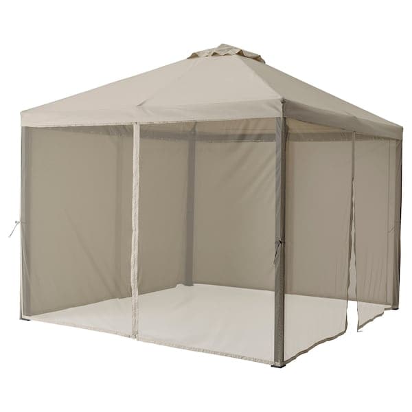 HIMMELSÖ Gazebo with mesh - dark grey/gray-beige