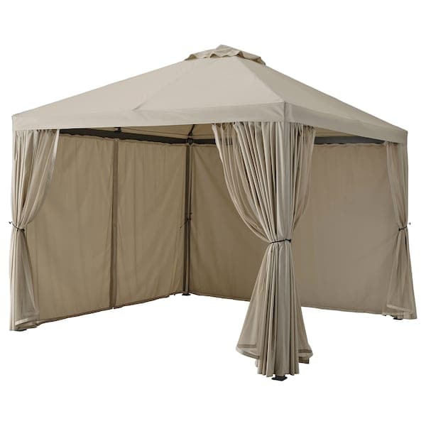 HIMMELSÖ Gazebo with curtains and mesh - dark grey/gray-beige , - best price from Maltashopper.com 19414123
