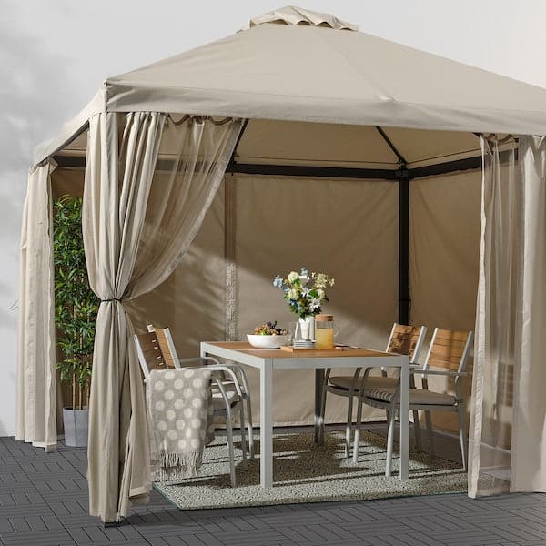 HIMMELSÖ Gazebo with curtains and mesh - dark grey/gray-beige , - best price from Maltashopper.com 19414123