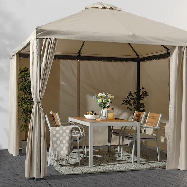 Ikea HIMMELSÖ - Gazebo with curtains, dark grey/grey-beige