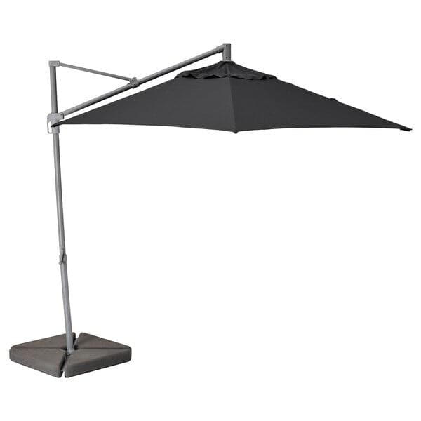 HISSÖ - Parasol, hanging with base, anthracite/Hjältön grey, 300 cm