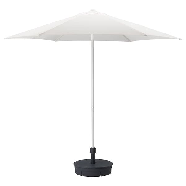 HÖGÖN - Parasol with base, white/Grytö dark grey, 270 cm - best price from Maltashopper.com 39285813