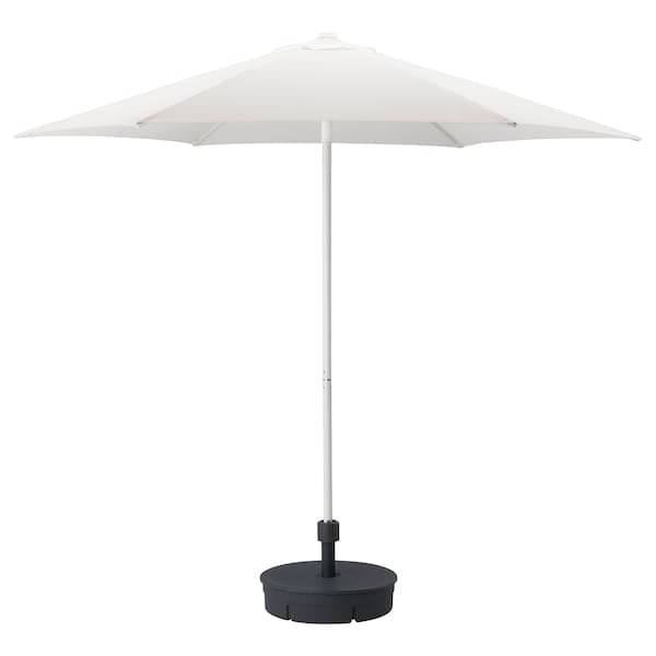 HÖGÖN - Parasol with base, white/Grytö dark grey, 270 cm