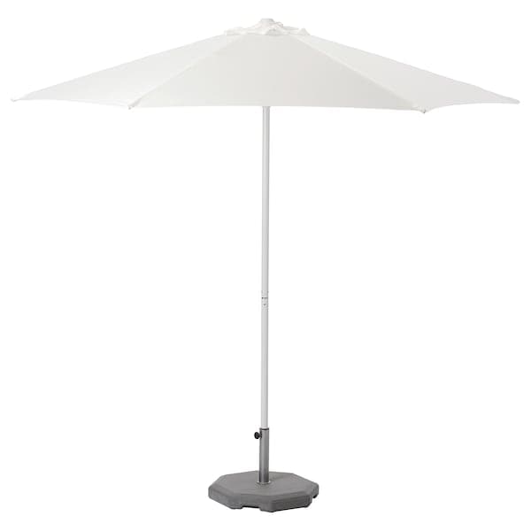 HÖGÖN - Parasol with base, white/Huvön dark grey, 270 cm