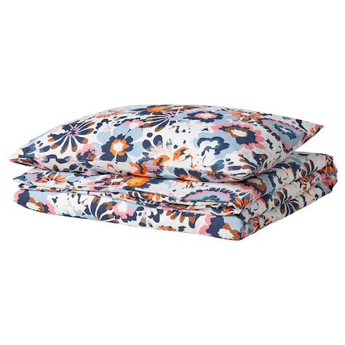 HÖNSGULLÖRT - Duvet cover and pillowcase, floral pattern/multicolour, 150x200/50x80 cm