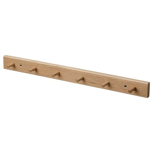 HÖVOLM rack with 6 knobs, oak, 57x5x5 cm