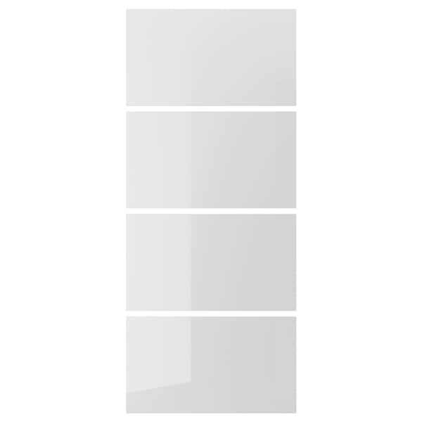 HOKKSUND - 4 panels for sliding door frame, high-gloss light grey, 100x236 cm - best price from Maltashopper.com 00382344