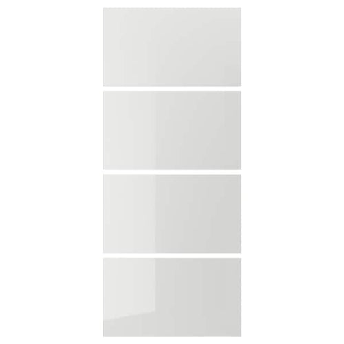 HOKKSUND - 4 panels for sliding door frame, high-gloss light grey, 100x236 cm