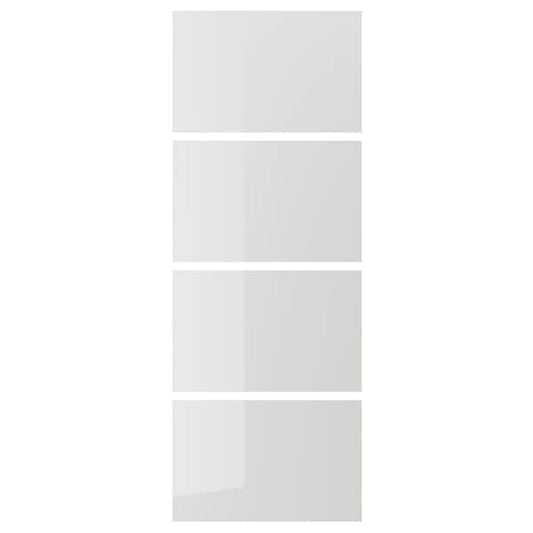 Ikea HOKKSUND - 4 panels for sliding door frame, high-gloss light grey, 75x201 cm