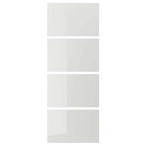 HOKKSUND - 4 panels for sliding door frame, high-gloss light grey, 75x201 cm