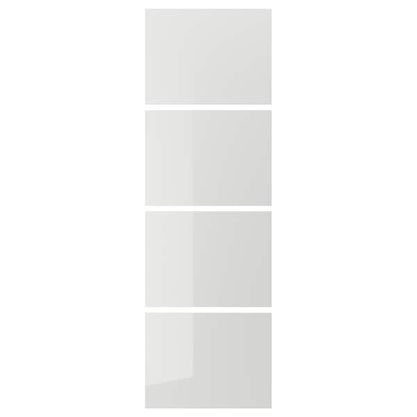 HOKKSUND - 4 panels for sliding door frame, high-gloss light grey, 75x236 cm - best price from Maltashopper.com 70382350